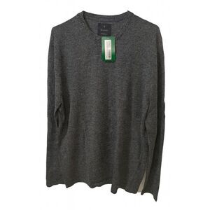 Mens large 100% merino wool sweater dark gray Grey  01 algo crewneck soft